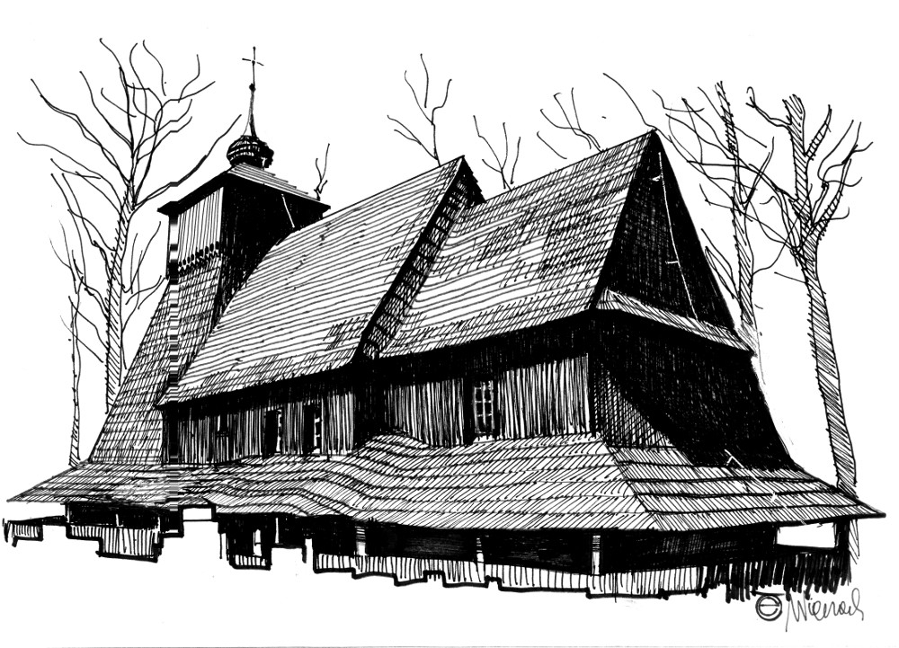 Img Kościół w Gutach. Rys. Edward Wieczorek
