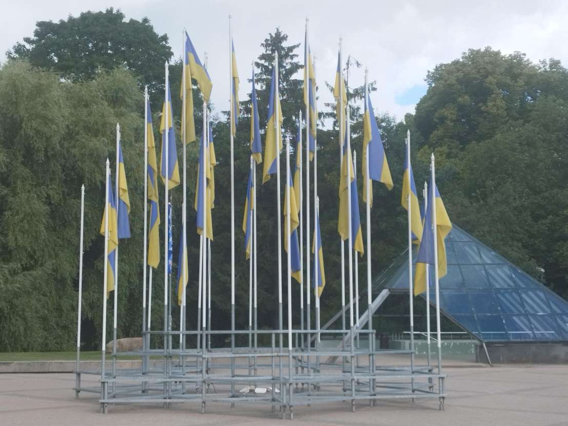 Image Zdaniem Danuty Chlup: W stolicy Łotwy niebiesko-żółte flagi i chorągiewki są niemal wszędzie